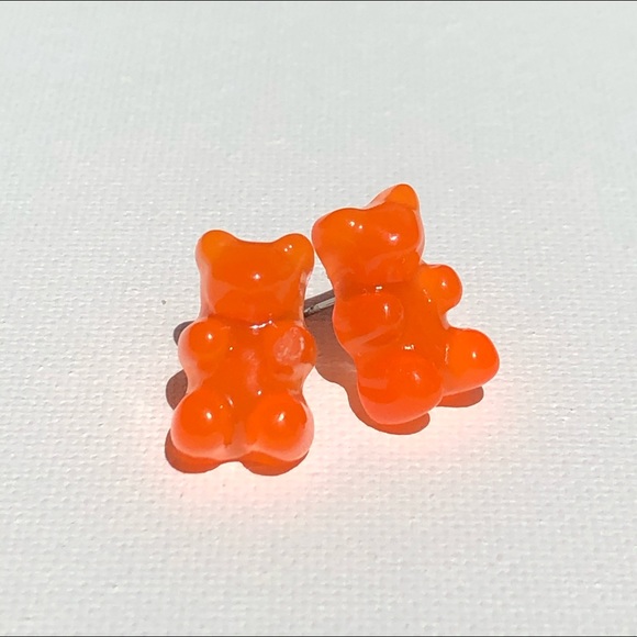 Neon Orange Gummy Bear Earrings - Picture 1 of 2